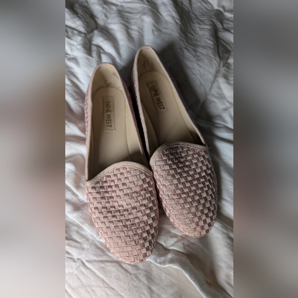 Nine West Blush Pink Woven Slip-On Loafers